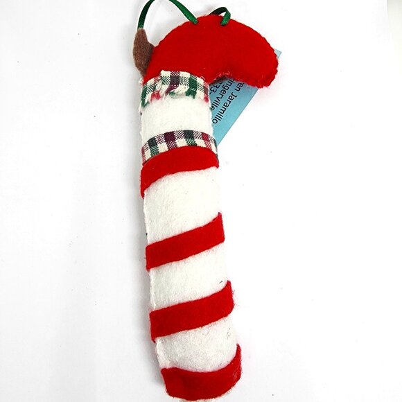 Handmade Reindeer Candy Cane Red White Felt Plush Christmas Holiday Ornament - Picture 4 of 7